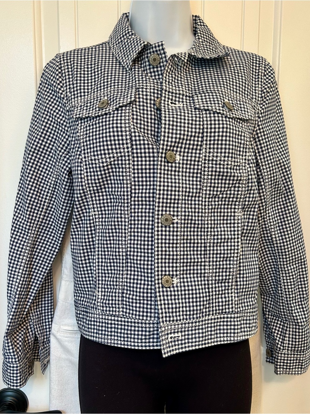 Classic Talbots Navy & White Gingham Women's Jacket, Petite M